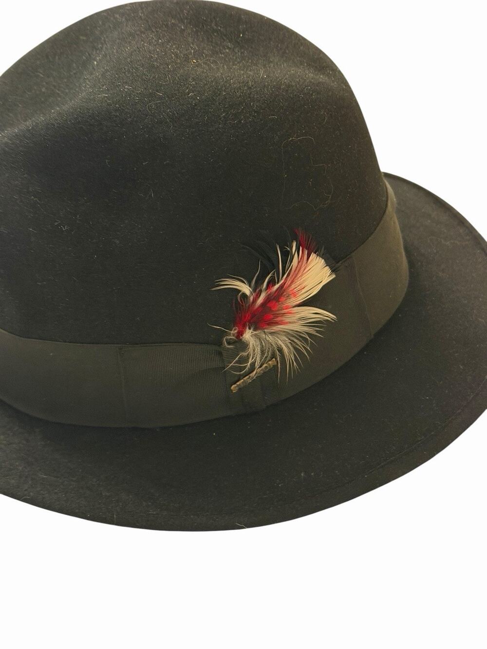 Vintage Royal STETSON Fedora Hat 7 3/8 Black Feather 3706/15